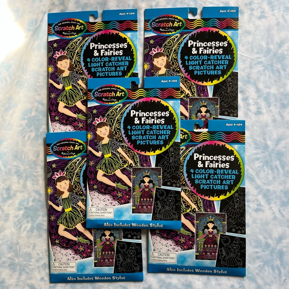 NEW Lot of 5 Melissa & Doug Scratch Art "Princesses & Fairies" activity kits